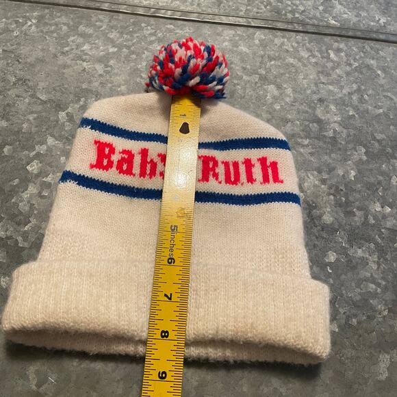 Vintage Baby Ruth Candy Bar Pom Pom Knit Beanie Hat O/S Red White Blue Ski Snow - Picture 7 of 8
